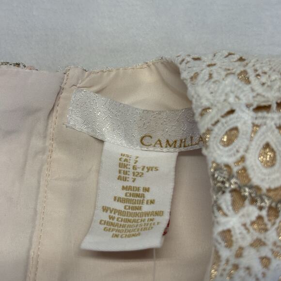 Camilla Girls Special Occasion Crochet Lace Dress White Gold Size 7 - Picture 4 of 9